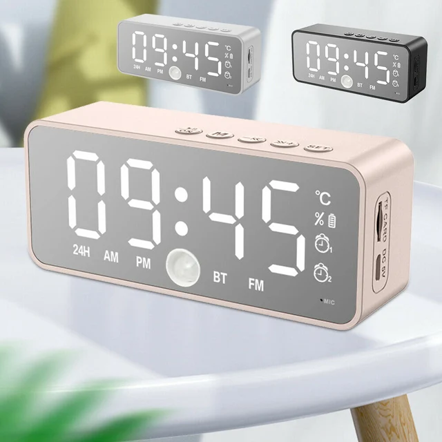 Zene Led Digitális Ébresztőóra Hőmérsékleti Dátum Display Asztal Tükör Órák Otthoni Dekoráció Hangvezérlés - Image 4