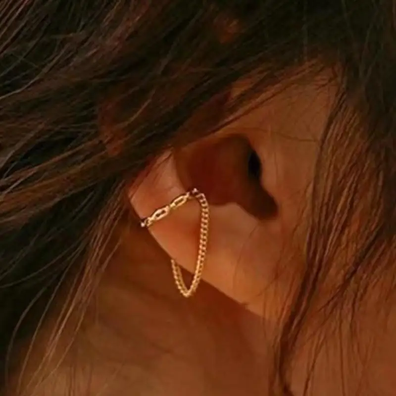 

Korean Fashion Chain Tassel Ear Clip Earrings For Women Vintage Jewelry Ear Cuffs Without Hole Single Fake Earrings Pendientes
