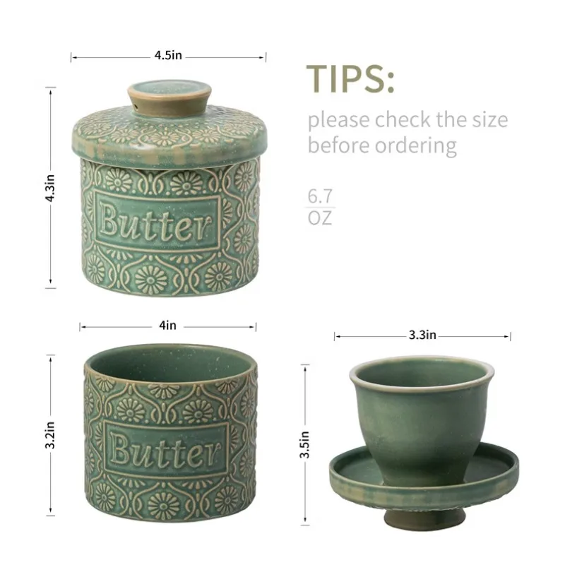 200ml Ceramic Butter Bell Crock,French Butter Dish with Lid for Countertop,Porcelain Cheese Storage Box,Kitchen Food Organizer