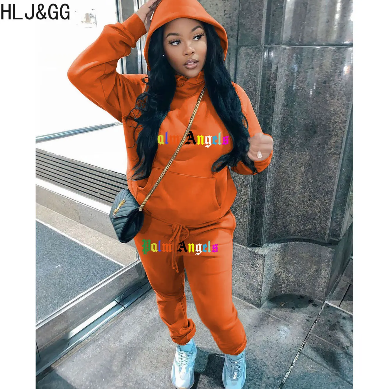 

HLJ&GG Fall Winter Hoody Tracksuits Casual Letter Print Long Sleeve Sweatshirt And Jogger Pants Two Piece Set Women 2pcs Outfits