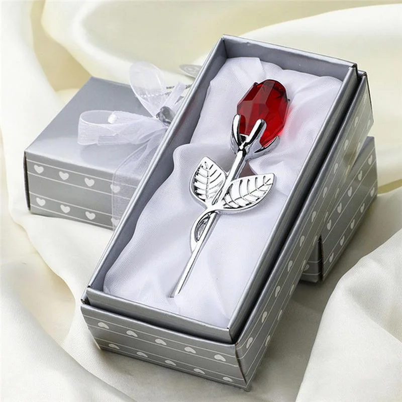 6 Colors Crystal Glass Rose Flower Figurines 1