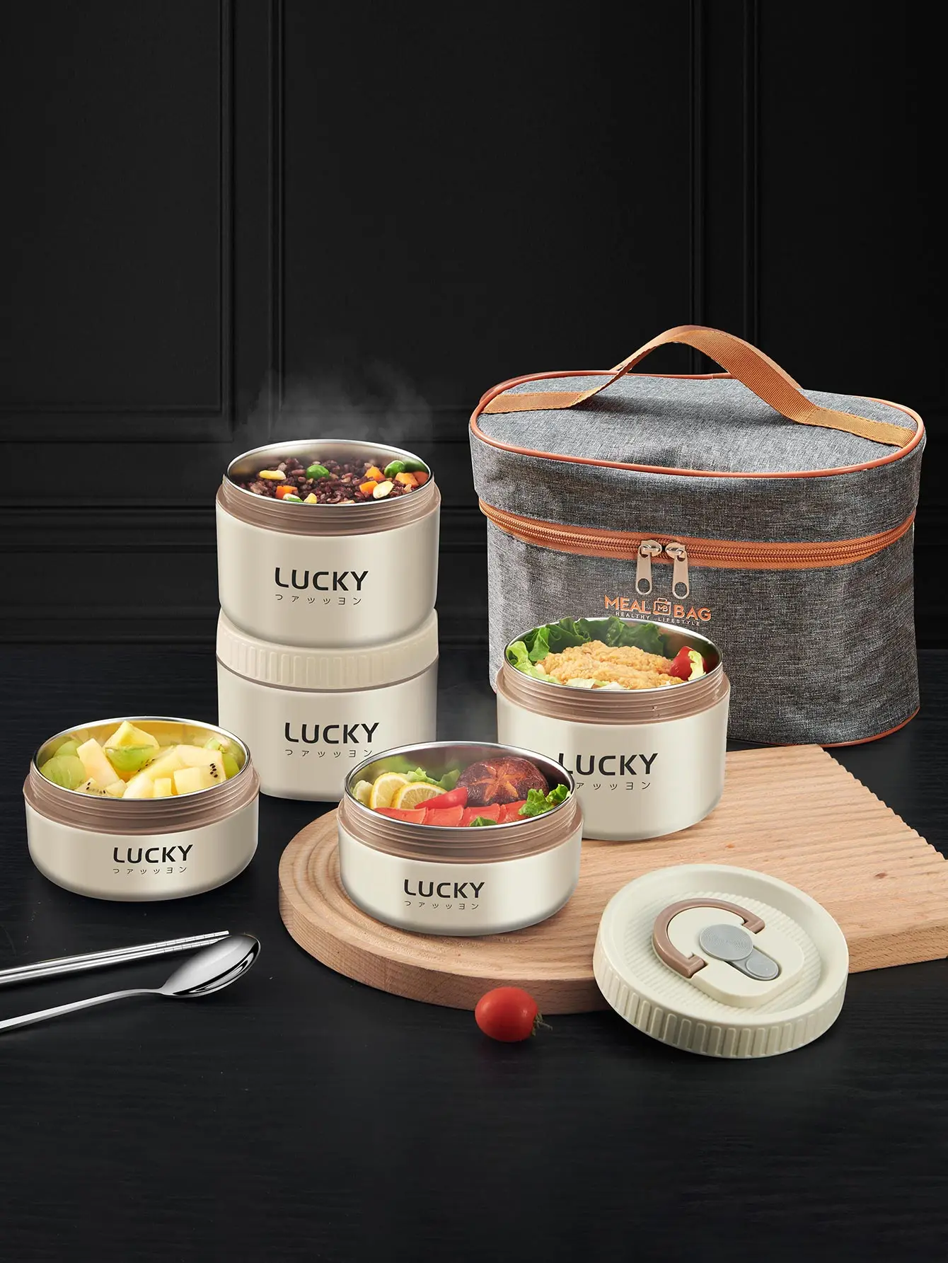 18/8 Stainless Steel Bento Lunch Box Set Portable Keep Warm Lunch Container With Insulated Bag