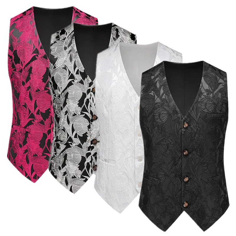 Men's Luxury Jacquard Suit Vest Black/White/Grey for Wedding Prom Party