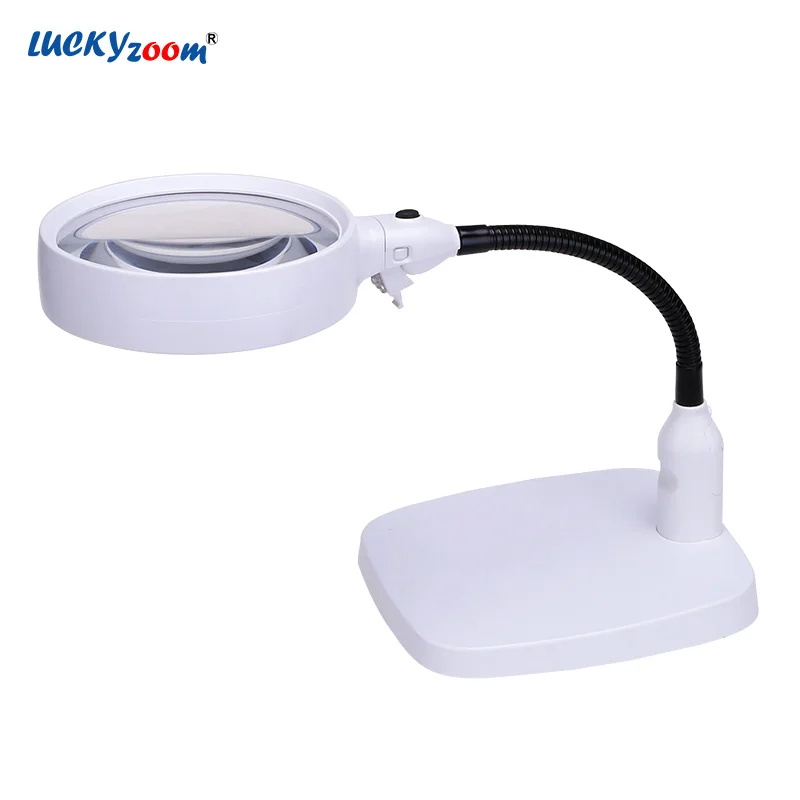 

Luckyzoom Table Lamp Magnifying Glass With 6 LED Lights Illuminated Loupe 10X Plug-in Dual Lens Reading Repair Magnifier Lupa