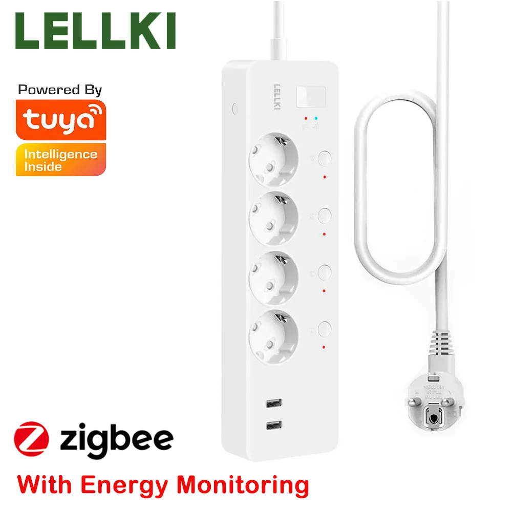 Lellki-zigbee Power Strip com Monitoramento de Energia Tomada Usb 220v ue Coréia Plugs Tuya Smart Life Alexa Google Yandex Alice Voice