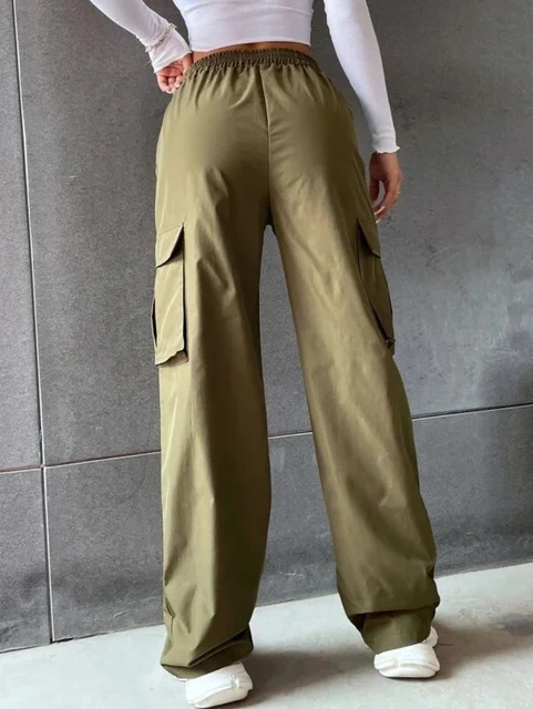 Y2K Solid Ripped Baggy Pants Fashion Women Pocket Elastic Waist Retro Straight Sweatpant Casual Streetwear Cargo New Trousers 6
