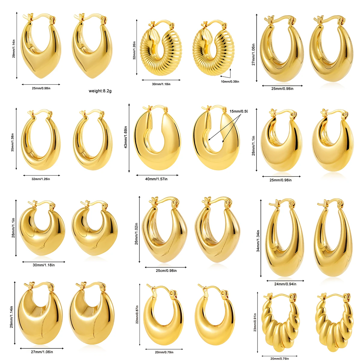 Fashion Glossy Stainless Steel Chunky Hoop Earrings for Women Gold Plated Thick Texture Geometric Circle Earring Vintage Jewelry 6