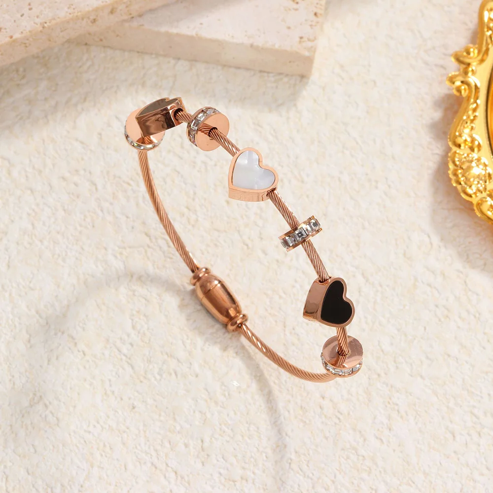 Fashionable Simple Love Shell Round Bracelet Zircon Butterfly Roman Numeral Women's Bracelet Couple Accessories 3