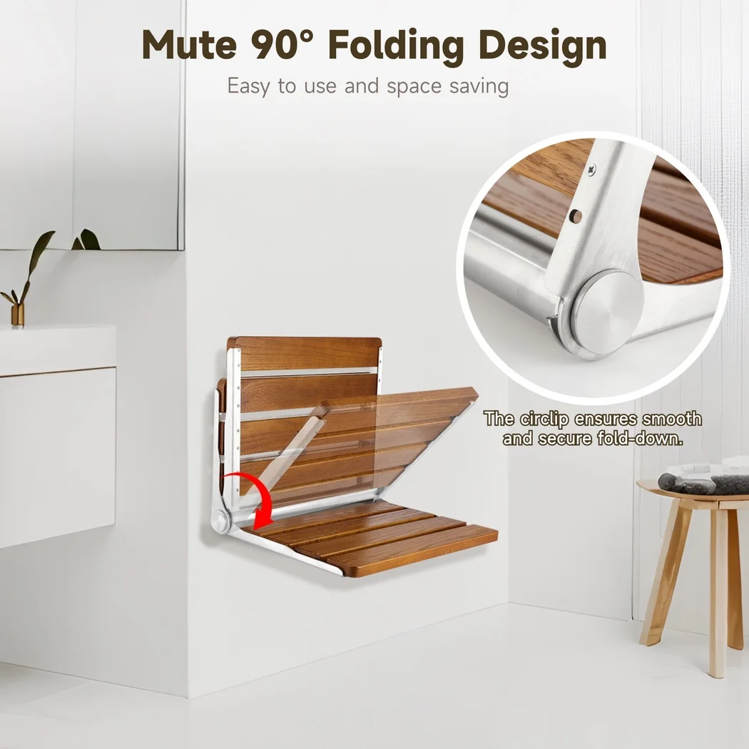 Folding Shower Seat Wooden Shower Bench Wall Mounted Fold Down Home Care Chair Bench For Pregnants Seniors Load 440lb