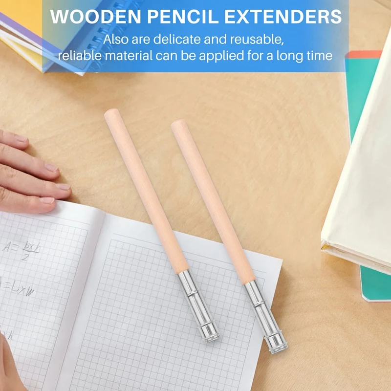 12 Pieces Wooden Pencil Extenders Art Pencil Lengthener Crayon Extension With Aluminum Handle For School Office Supplies