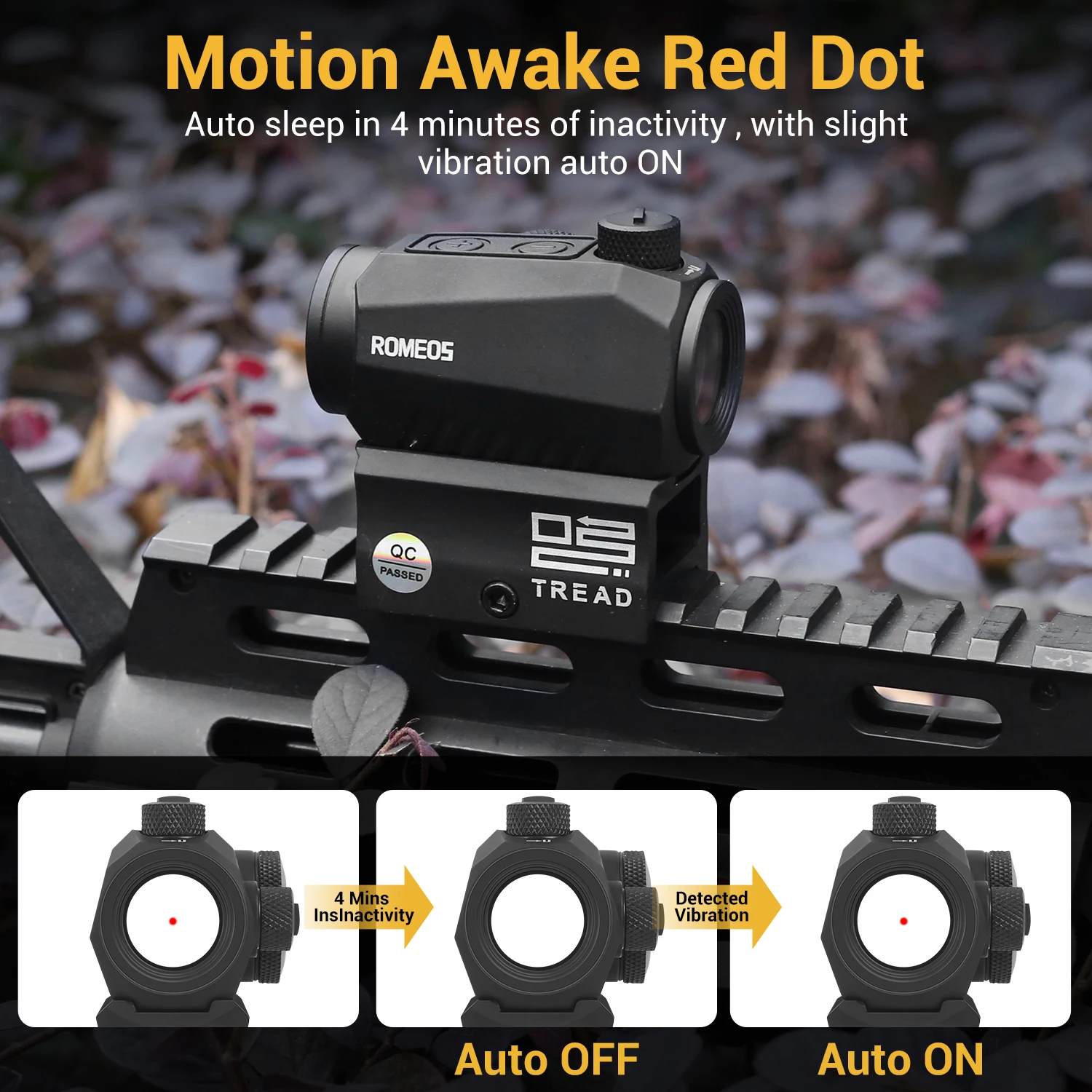 Motion Awake Red Dot Sight 2 MOA 1x22mm Compact Red Dot Scope Hunting Optical Sight for 20mm Rail Airsoft Rifle Scope Gun Sights