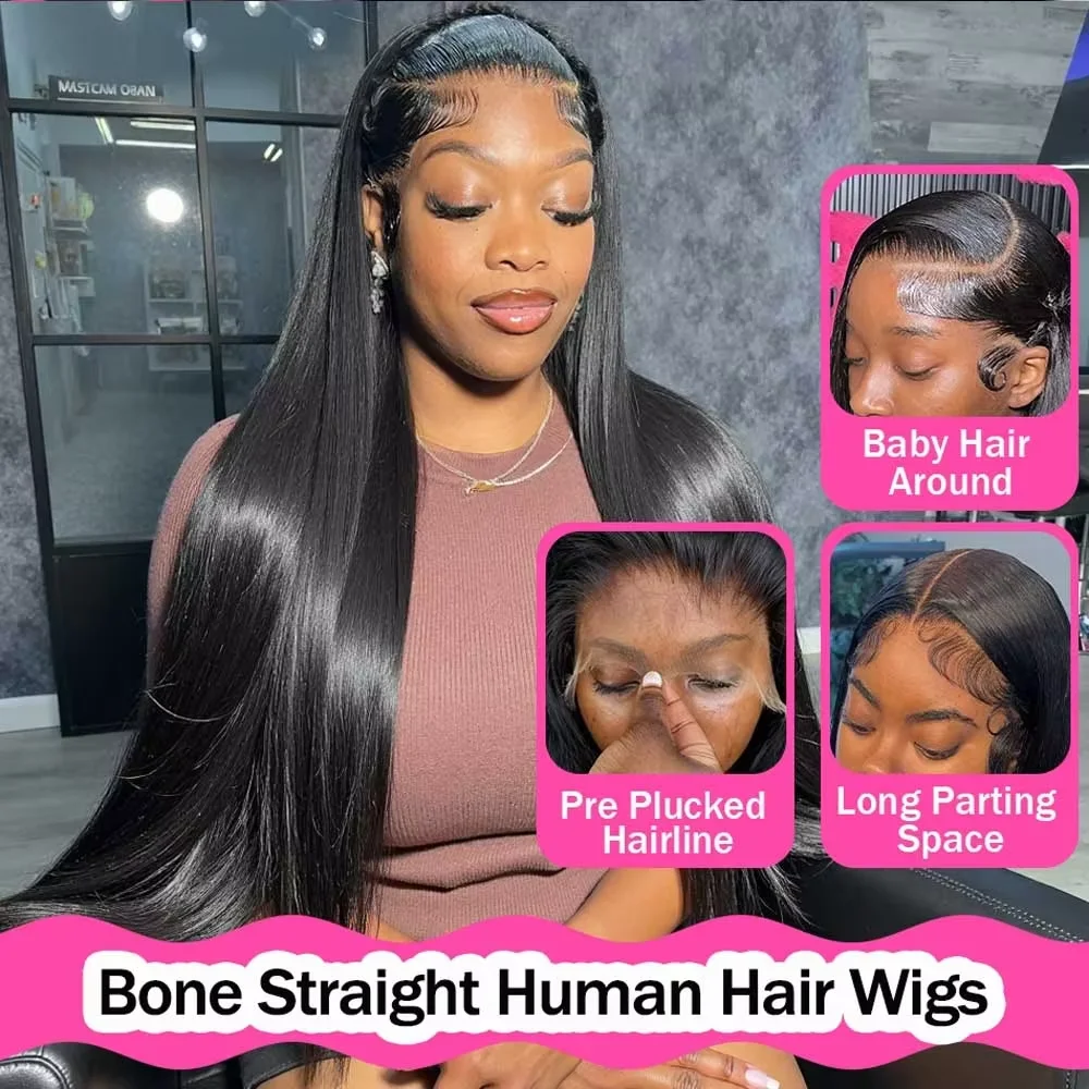 40 42 Inch Bone Straight Human Hair Wigs 13x4 13x6 HD Lace Frontal Wigs 250% Density Body Wave Lace Front Human Hair Wigs 2