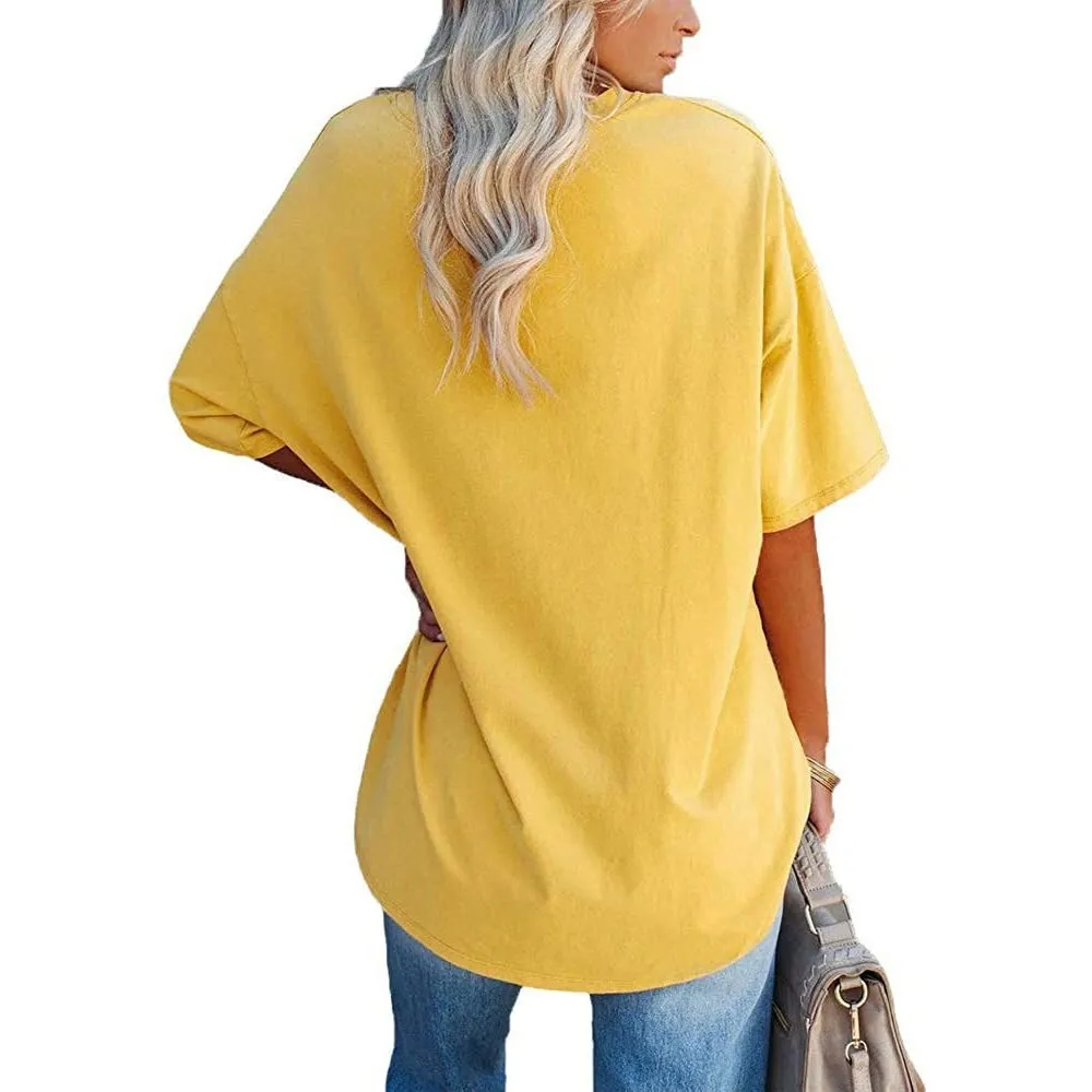 Women's Short Sleeve T Shirt - Cotton Broadcloth Polyester Fabric Top, Loose Fit Tee