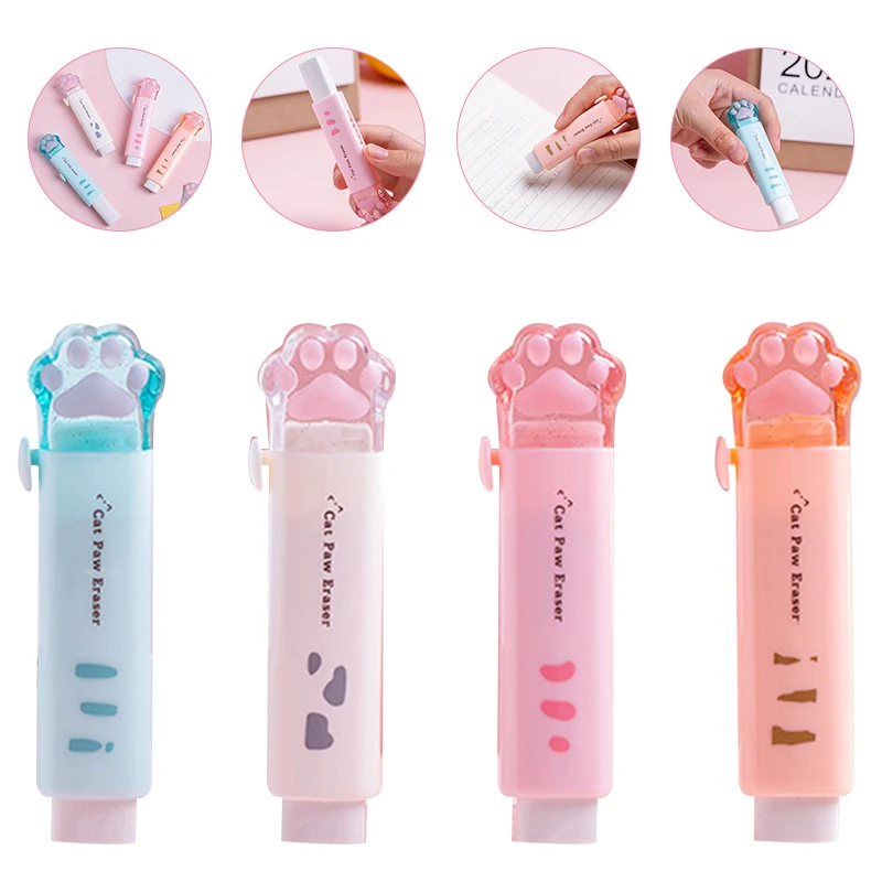 Cute Cat Paw Erasers Kawaii Stationery Push Pull Rubber Erasers Clean Correction Tool Kids Toy