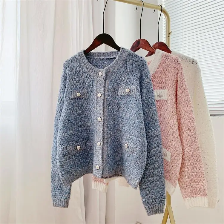 

2022 Autumn Women's Sweet Little Sequined Sweater Jacket Loose Versatile Knitted Cardigan Top