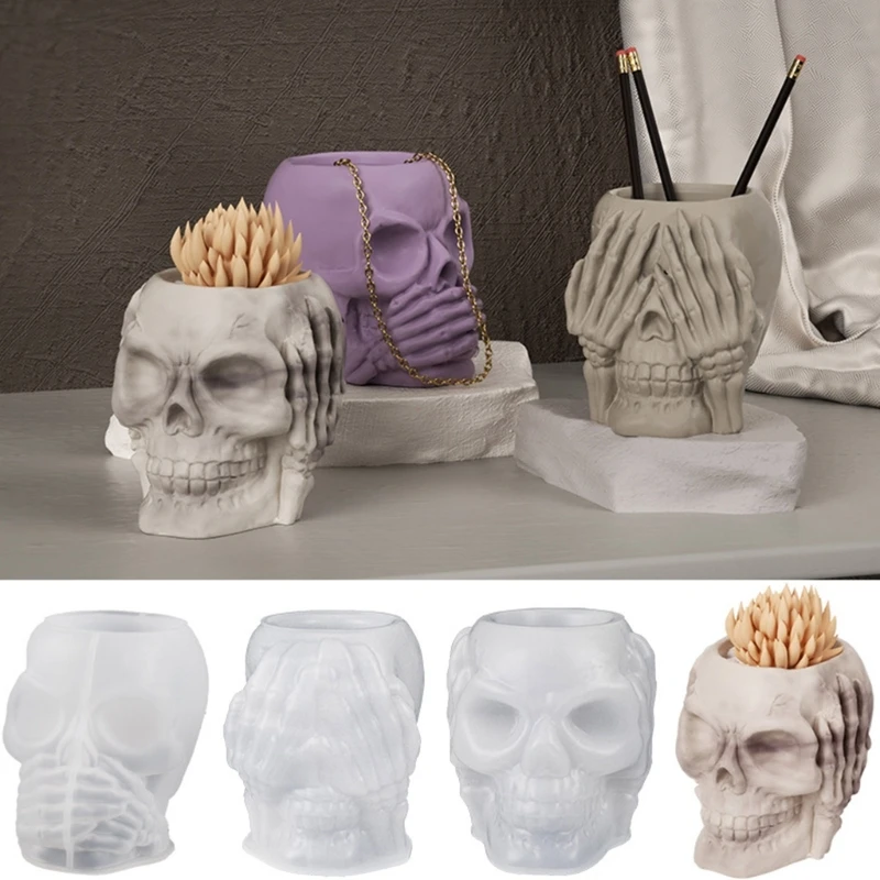 

Skull Flowerpot Candle Holder Mold European and American Scented Crafts Ornaments Pen Holder Mold Concrete Vase Mold