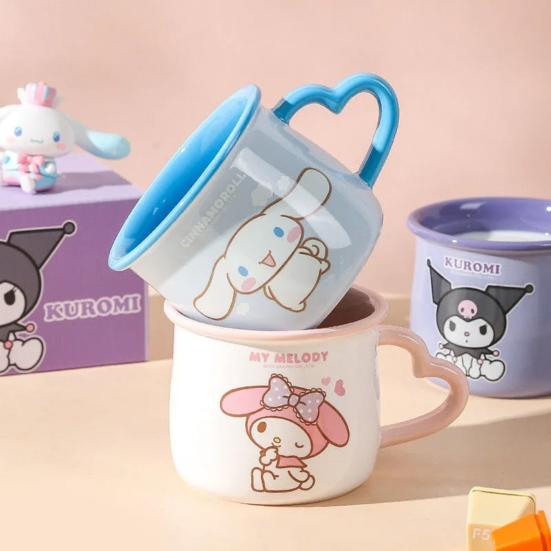 

Kawaii Sanrioed аниме мультфильм серия Cinnamoroll Kuromi керамическая кружка чашка для воды кофе чашка для завтрака для маленьких мальчиков девочек праздничный подарок