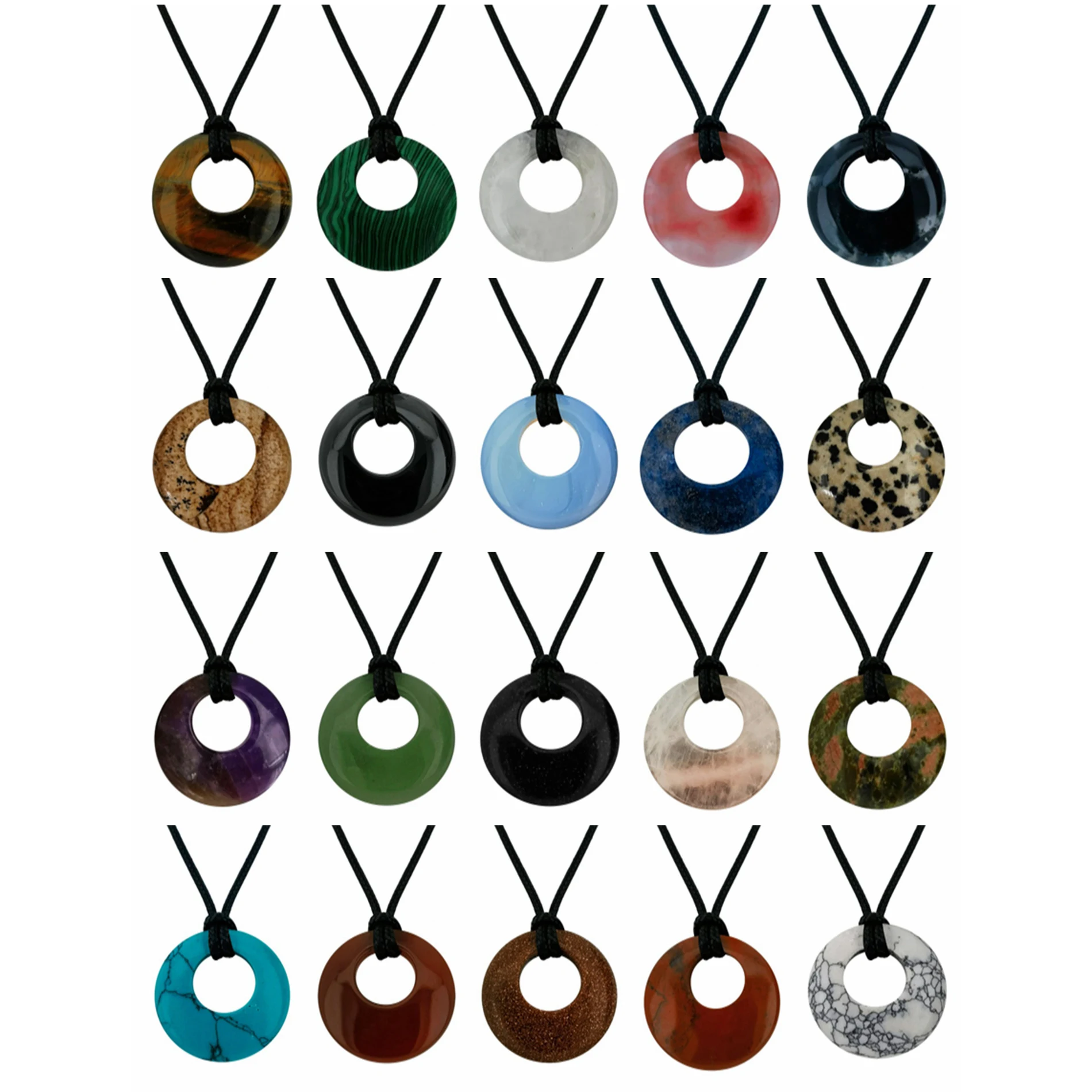 28mm Circle Donut Healing Stone Necklace Natural Semi Precious Chakra