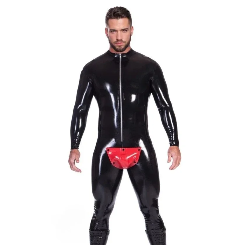 customized latex catsuits men's black latex bodysuit crotch design rubber wear costume rubber clubwear cosplay
