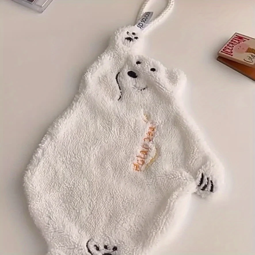 Super Absorbent 1pc Cute Polar Bear Hand Towel,Coral Velvet,Thickened Cartoon,Hanging Hand Towel,Suitable for Multiple Scenarios