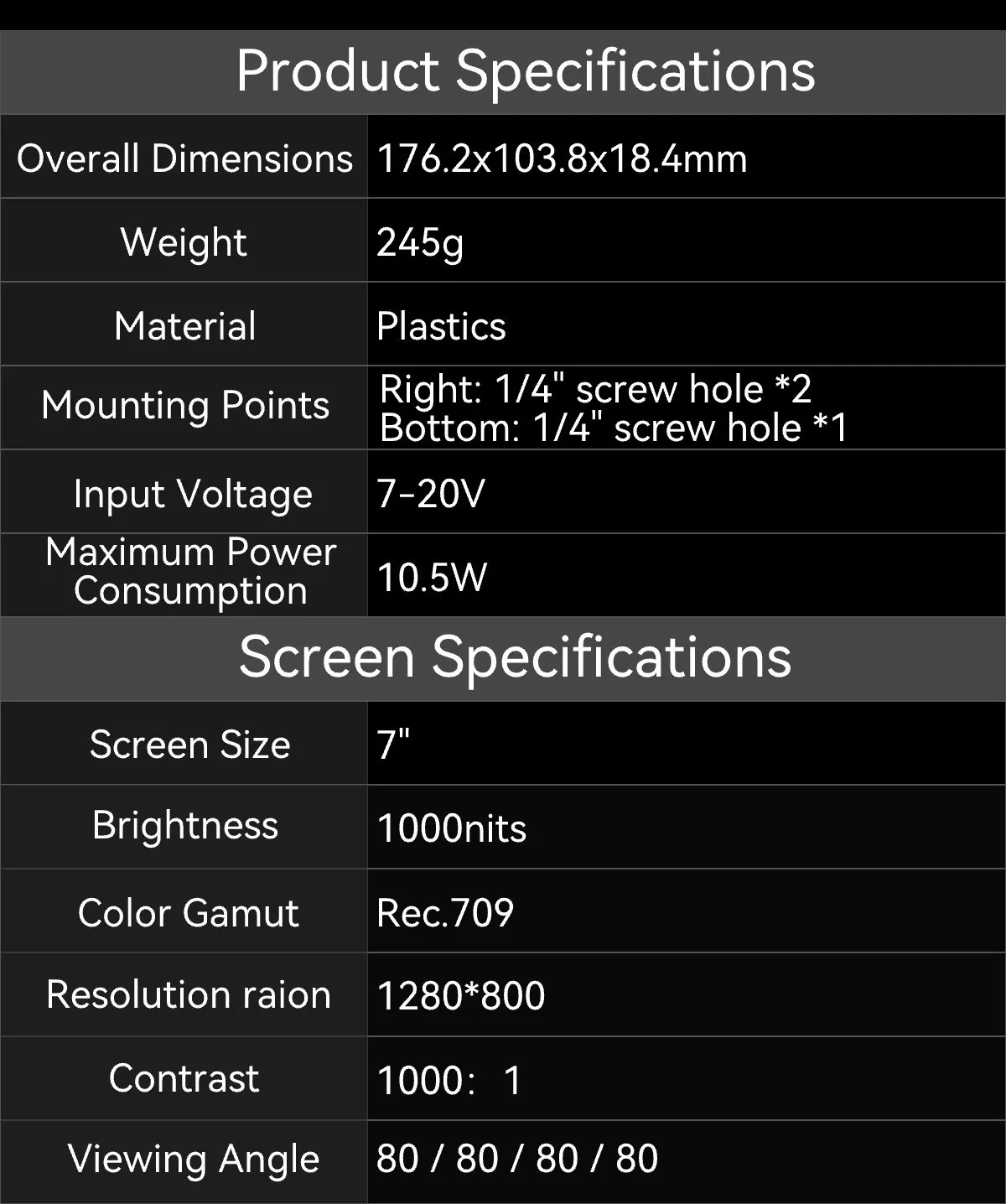 HD7T 7 inch Touch Screen DSLR Camera Field Monitor, 1000 Nits High-Bright, Video