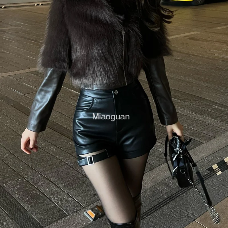 Sexy Party Black Pu Leather Shorts Women\'s Autumn and Winter Tight Gothic High Waist Shorts Street Fashion NEW Hot Girl Outfit