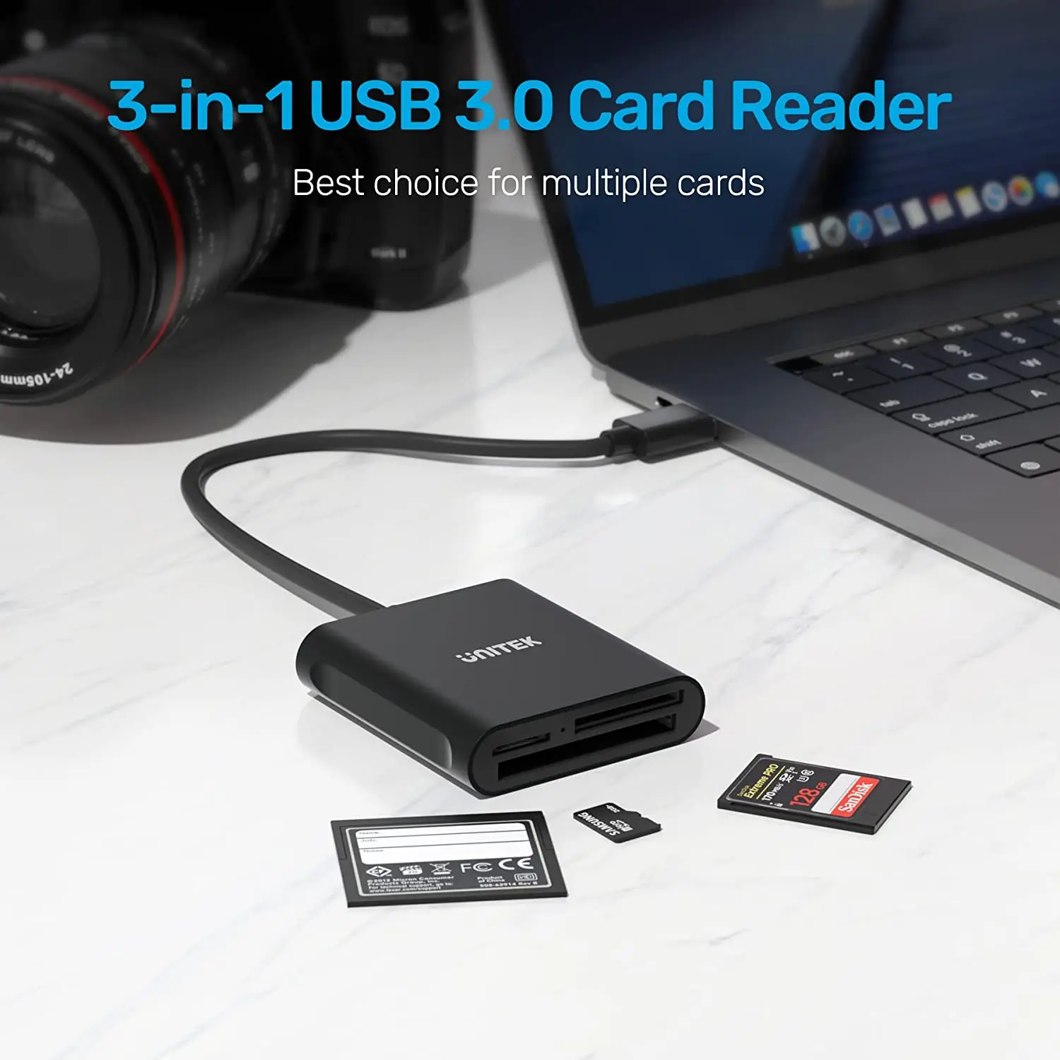 Lecteur de carte 3 en 1 USB 3.0 vers SD Micro SD TF CF adaptateur de carte  SDXC SDHC lecteur de carte mémoire Flash pour ordinateur portable