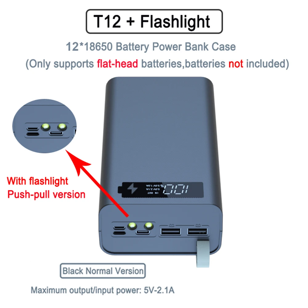 Hızlı şarj QC3.0 DIY 12x18650 pil taşınabilir güç kaynağı kılıfı Powerbank tutucu kabuk taşınabilir pil saklama kutusu ile LCD ekran