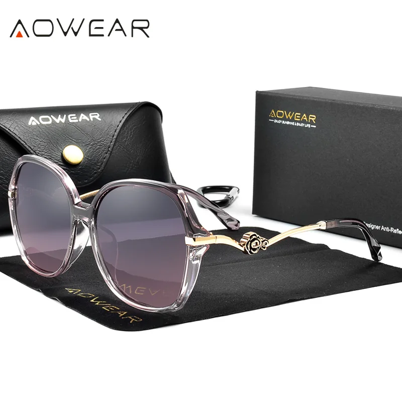 AOWEAR Übergroße polarisierte Sonnenbrille Damen 2022 Modische Verlaufsgläser Brille Damen Blumenrahmen Vintage_voghion.com