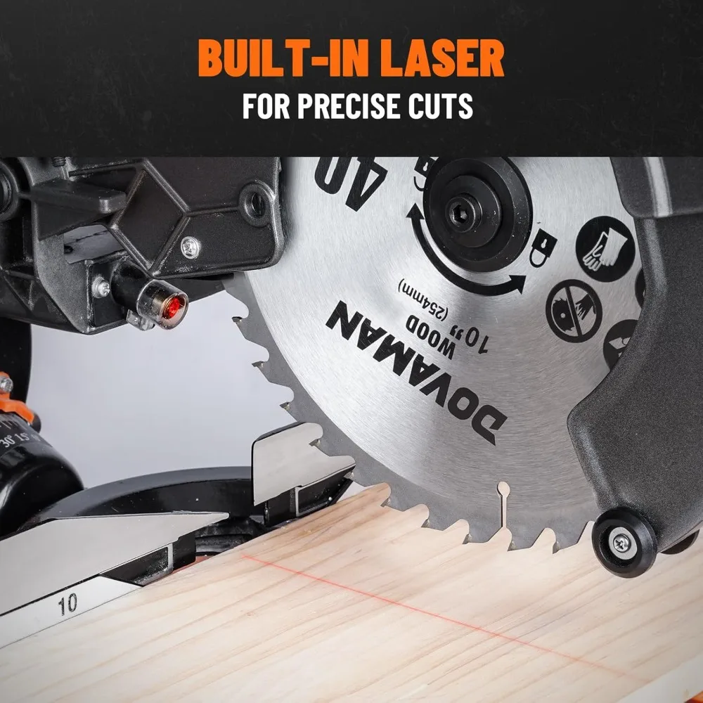 10-Inch Sliding Miter Saw with Laser Guide, 5000/3200RPM Dual Speed, Ambidextrous Design, Max Cut 3.5x13.4in for Wood & Metal