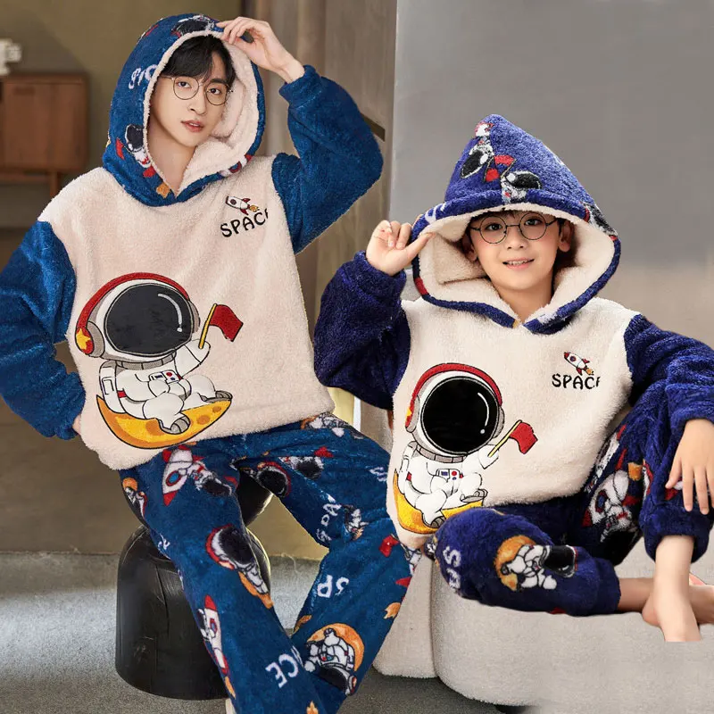 Winter-Family-Pajamas-Set-Long-Sleeve-Hooded-Christmas-Warm-Sleepwear ...