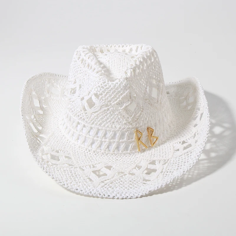 Designer Luxury Summer Sun Hat For Women White Cowboy Hats Fashion Hollow HatsLadies Wide Brim Beach Hats Outdoor Hat 2