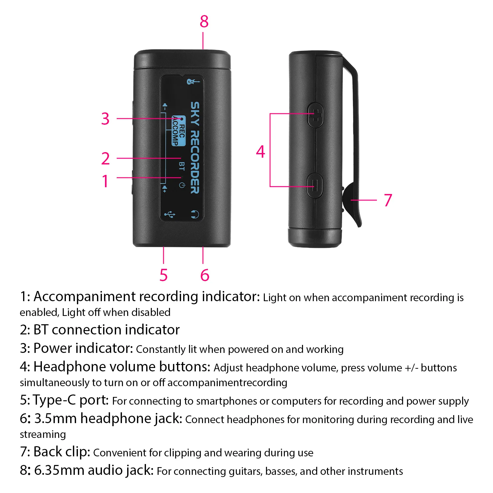 Portable Mini Audio Interface Sound Card with Bluetooth and Type-C Power Supply for Live Streaming and Recording