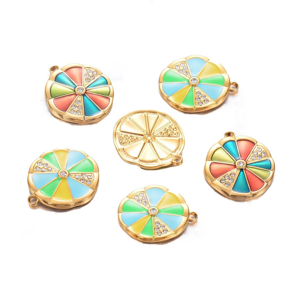 3 stücke Trendy Bunte Emaille Tropft Öl Runde Charme Edelstahl Regenbogen Münze DIY Schmuck Halskette Zubehör Versorgung