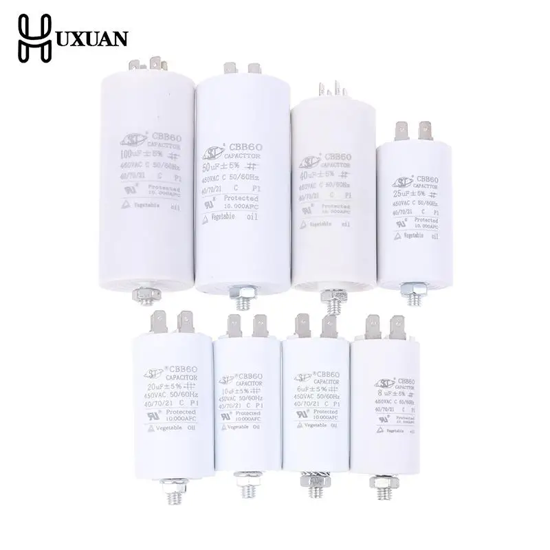 Пусковой конденсатор CBB60 6uF ~ 100uF, конденсатор двигателя Гц В переменного тока с винтом M8 для электродвигателя/стиральной машины