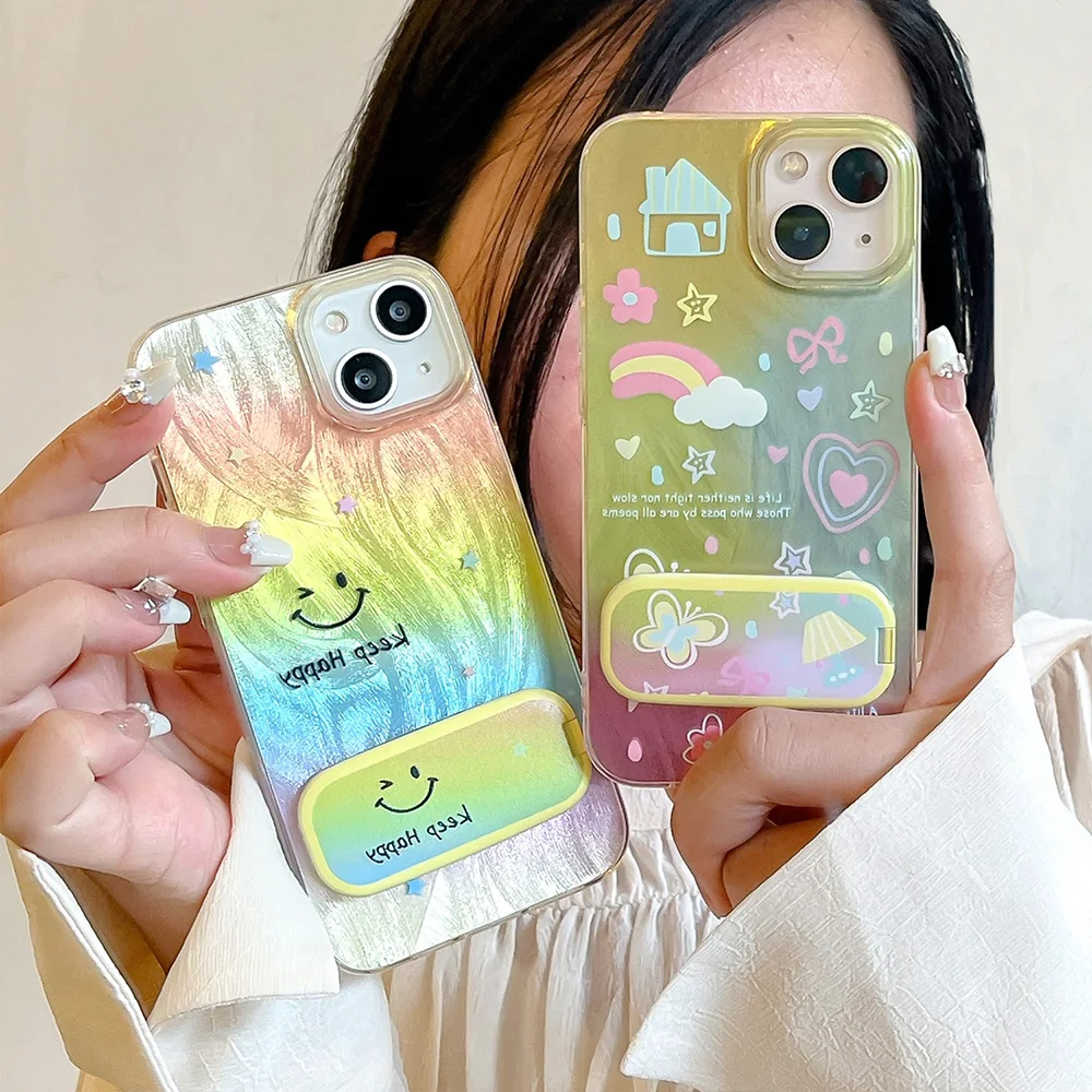 Smile Rainbow Mirror Holder with Dazzle Lustre Lining Phone Case