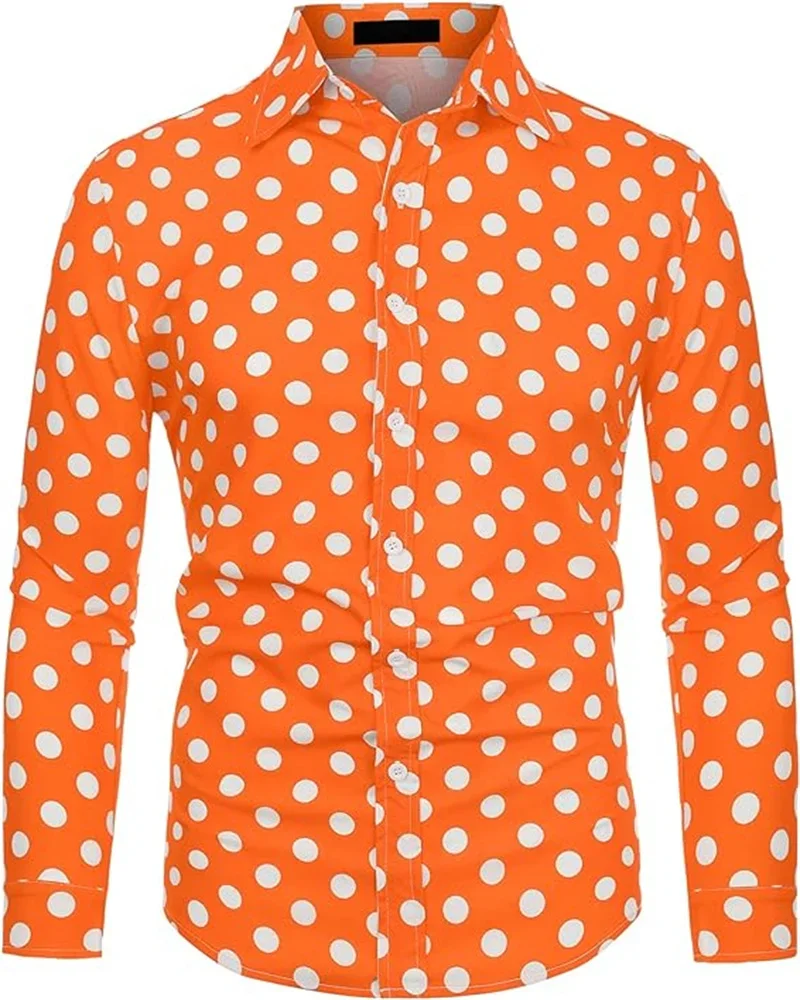 2024 Various Styles Polka Dot Long Sleeve Slim Shirt Lapel Button Top Long Sleeve Shirt Comfortable Soft Clothing Design S-6XL