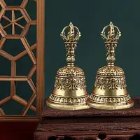 Tibetan Brass Ritual Bell, Buddhist Vajra Hand Bell for Meditation Altar, Antique Exorcism Wind Chime Pocket Pendulum Decoratio