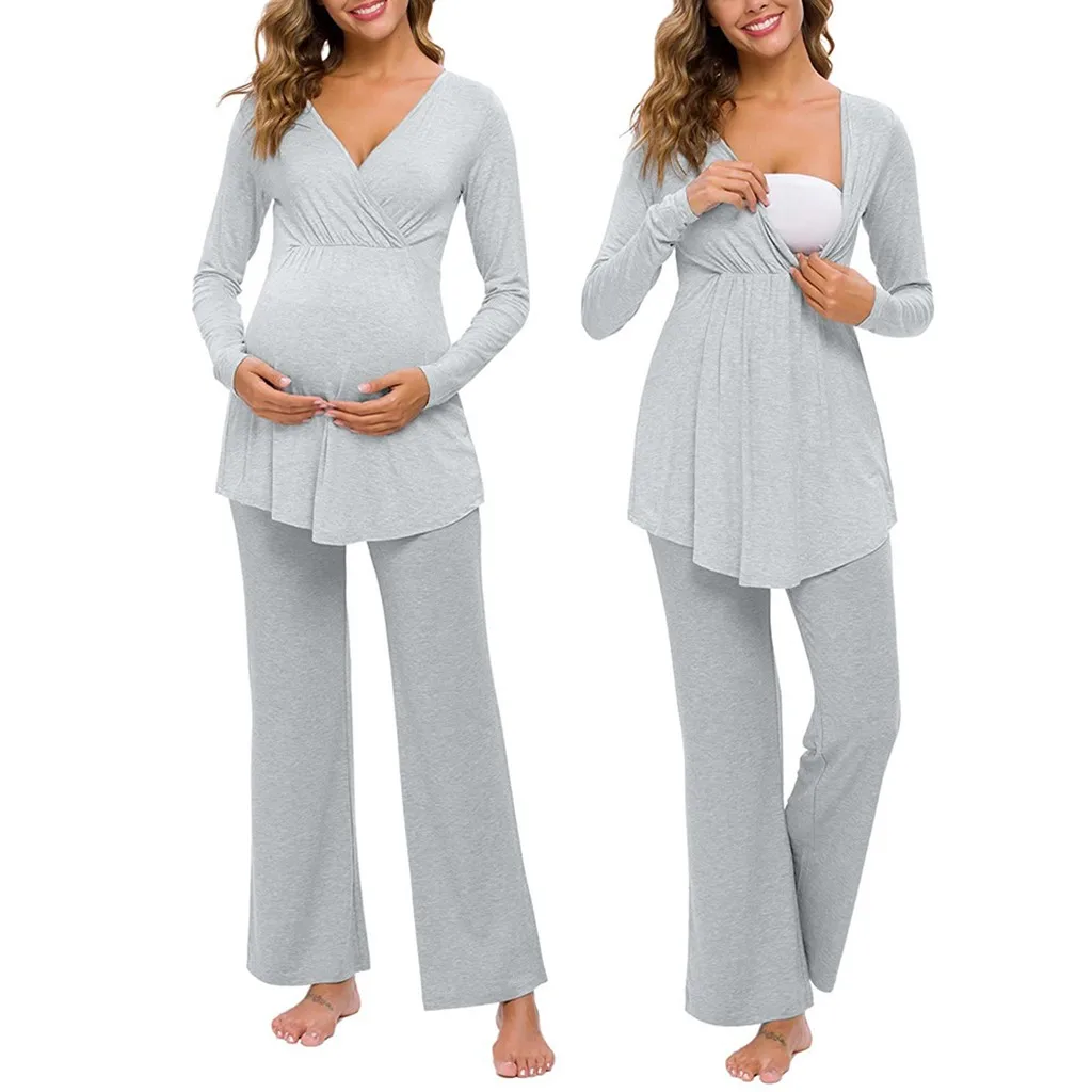 

Clothes For Pregnant Women Pajamas For Pregnant Women Maternity Long Sleeve Nursing Baby T-shirt Tops+Pants Pajamas Set 2022 New