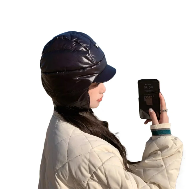 Short-brimmed Unisex Down Hat Outdoor Cycling Function Ear Protection Cap Mountaineering Windproof Cycling Cold Hat