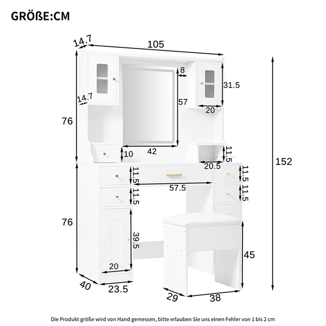 KOMHTOM Large dressing table with adjustable LED lighting and sockets KOMHTOM Large dressing table with adjustable LED lighting and sockets