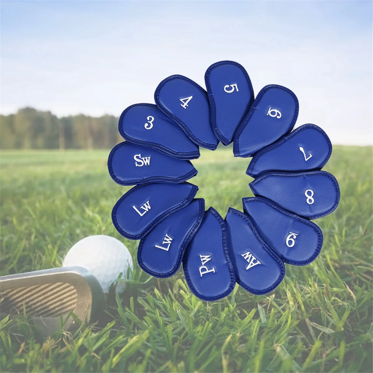BAAU Hook and Loop Iron Cover Club Cap Cover Embroidery Golf Iron Club Protective Cover,C
