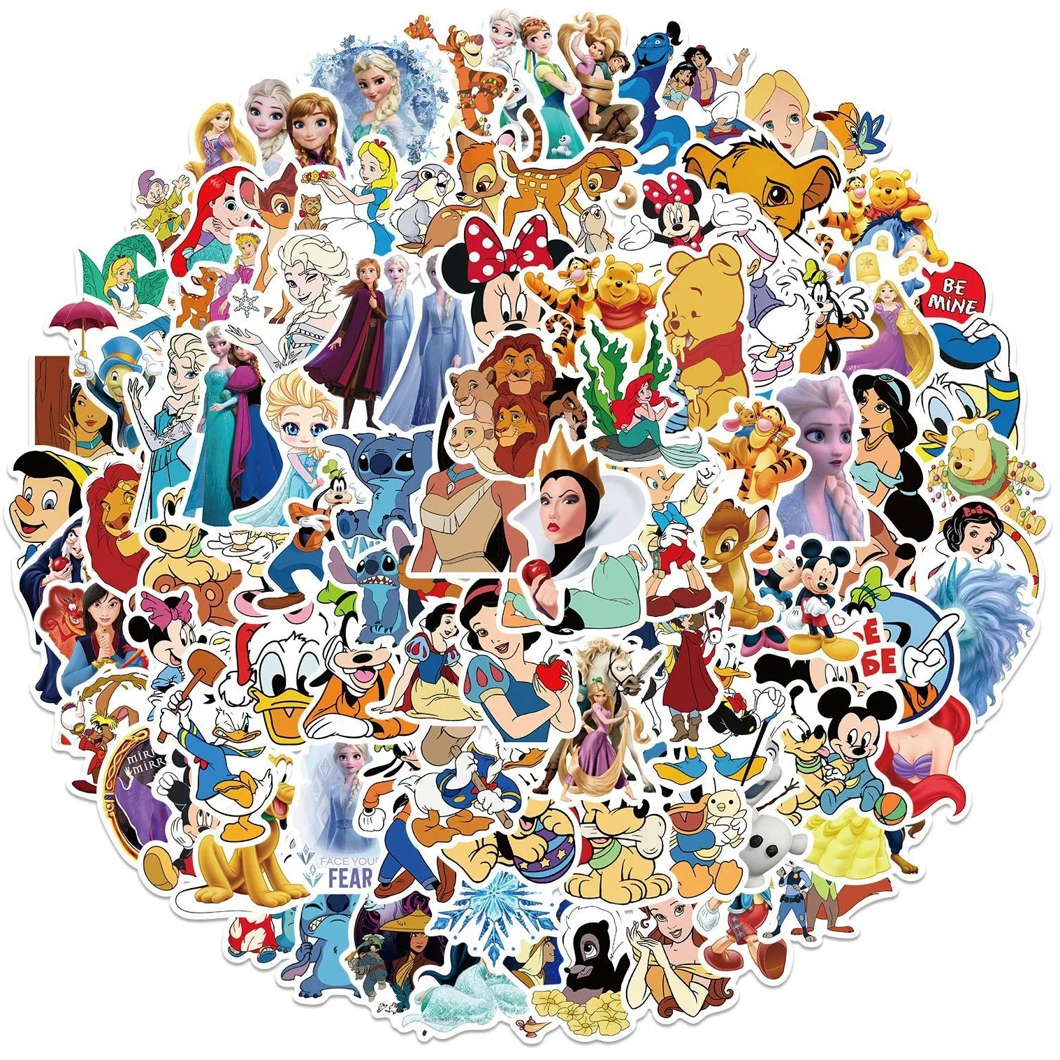 Cartoon Stickers 50/100Pcs Cute Disney Character Mickey Mouse Princess Cartoon Stickers Aesthetic Laptop Car Mix Anime Sticker Kid Toy