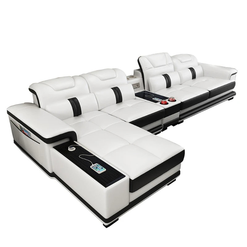 Living Room Sofa set corner sofa speaker real genuine cow leather sectional sofas nordic L shape