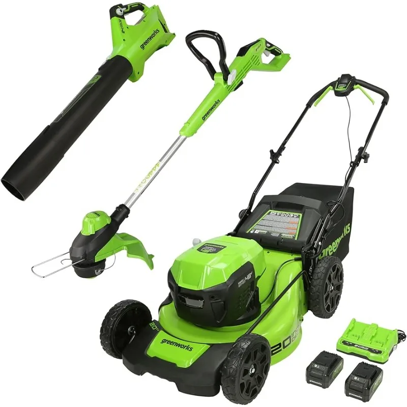 

Leaf Blower, String Trimmer, (2) 4.0Ah Batteries and Rapid Charger Greenworks 48V 20" Brushless Cordless