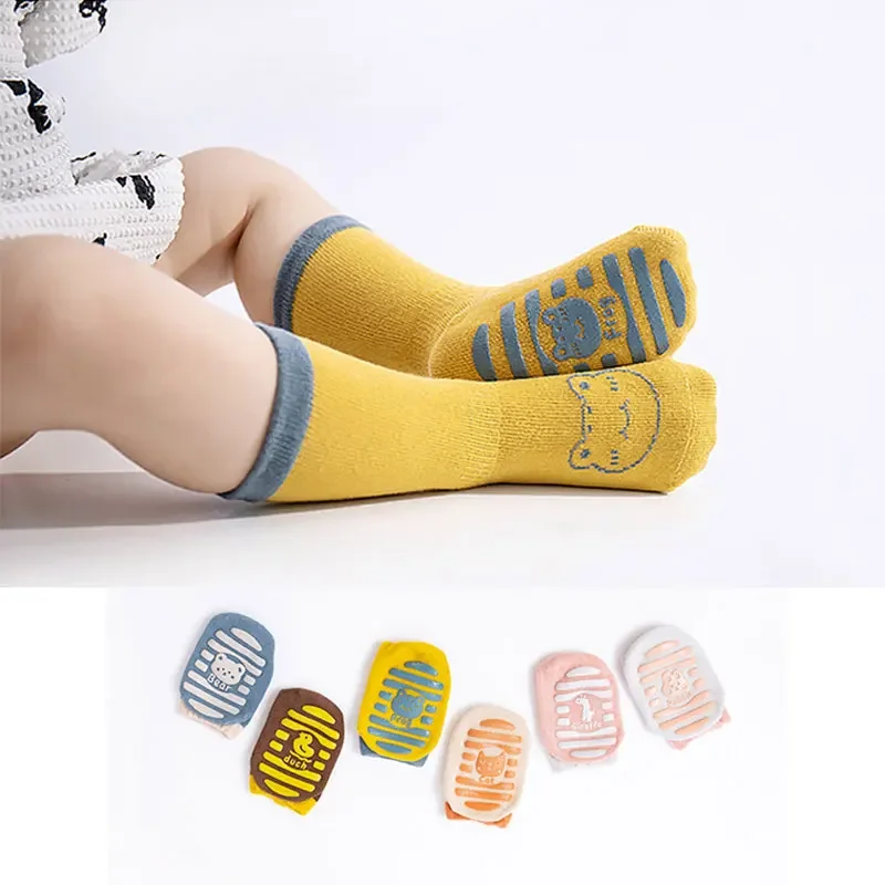 Autumn Winter Baby Cotton Non-slip Floor Socks Toddlers Kids Newborn Walking Cartoon Medium Tube Socks for 0-3Y Girls Boy Infant