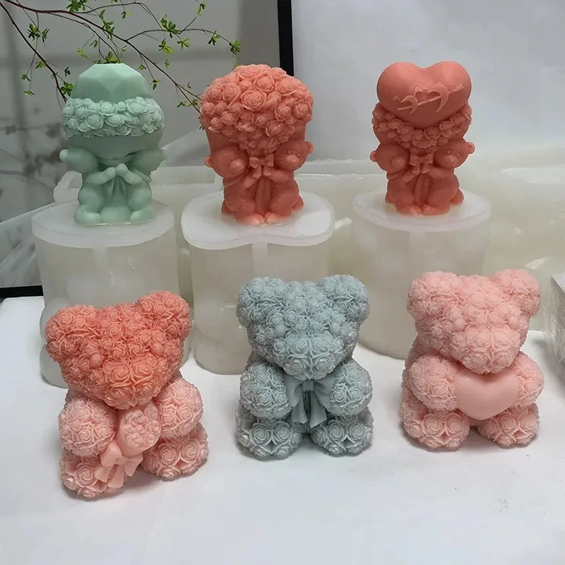 3D Bear Hug Love Silicone Candle Mold showing mold interior