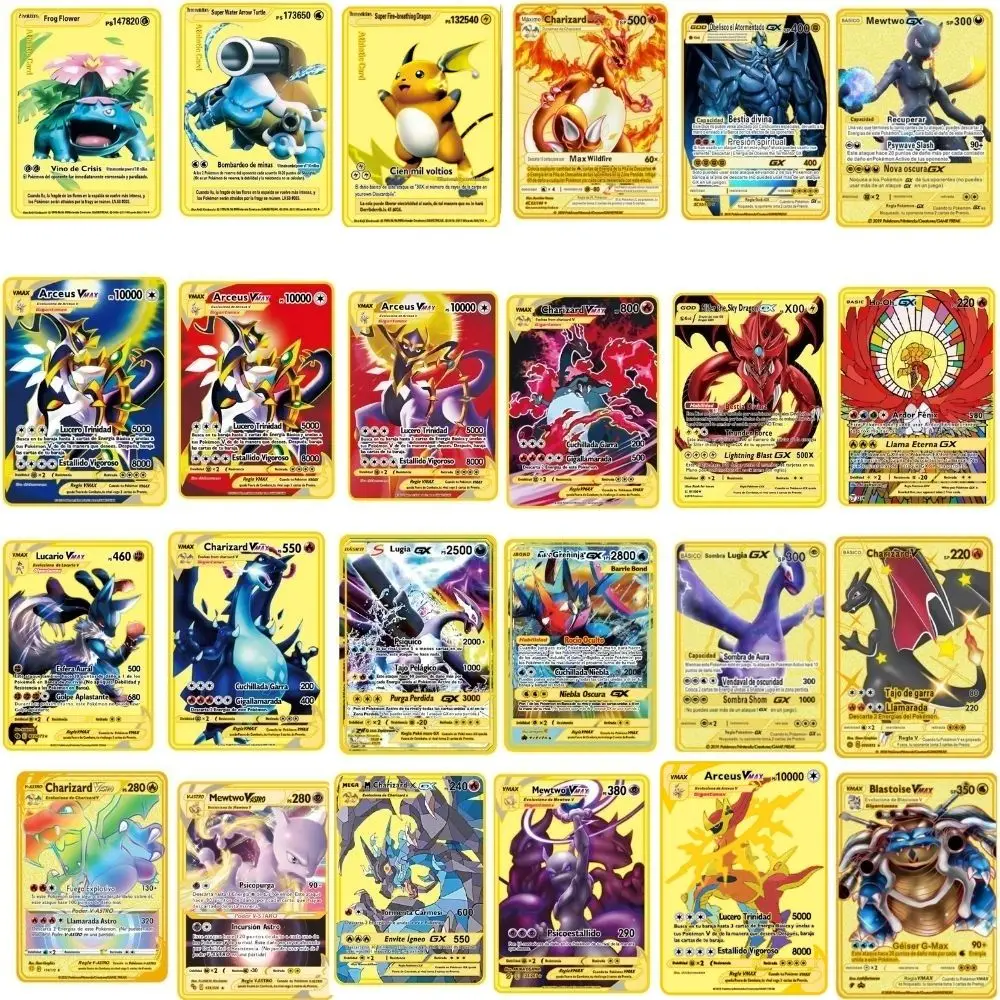 24PCSSpanish Pokémon Cards Metal Pokemon Letters Spanish Pokemon 