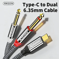 Enhanced USB Type C to Dual 6.35mm TS Audio Y Splitter Cable for Amplifiers and Mixers