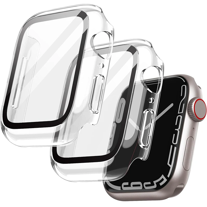 Vetro + Cover Per Apple Watch Case 9 8 7 6 Se 5 Iwatch Accessorie Screen Protector Apple Watch Serie 44Mm 40Mm 41Mm 45Mm 42Mm 38Mm
